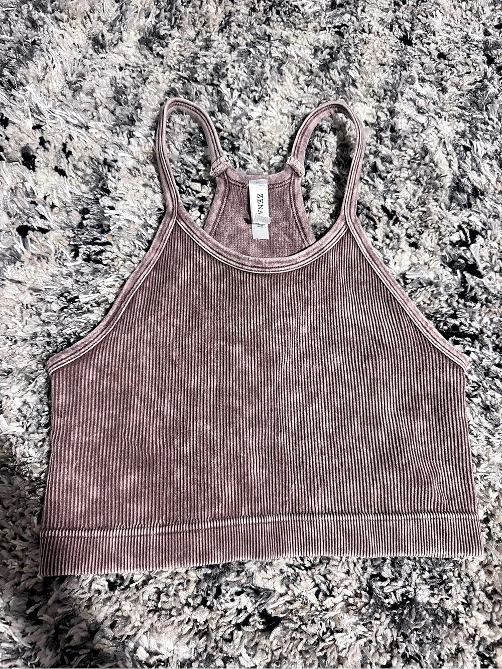 ZENANA Ribbed Racerback Crop Top Brown Size Large/XL